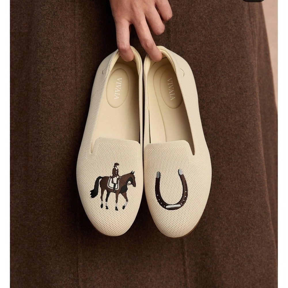 Vivaia Audrey Equestrian Cream Ivory Knit Loafers Year of the Horse EU 41 US 9.5
